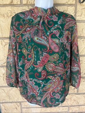Blouse Sweet Pea New York & Co Green Polyester High Neck Long Sleeve  Size M